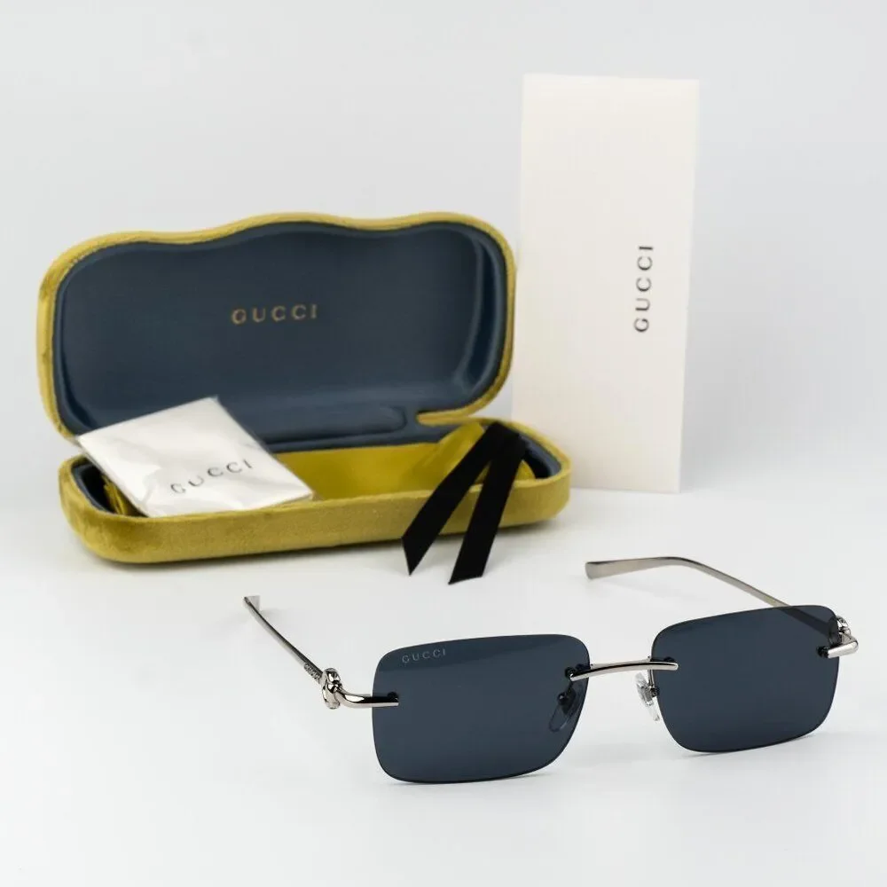 Gucci Men Sunglasses Silver Blue Rectangle GG1703S 003 BRAND NEW